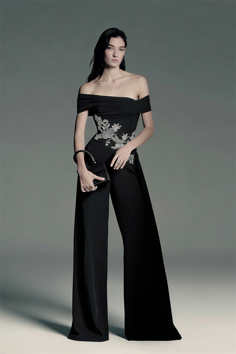 Women'S Formal Jumpsuit Evening Wear - Cristais pretos mulheres macacão sexy fora