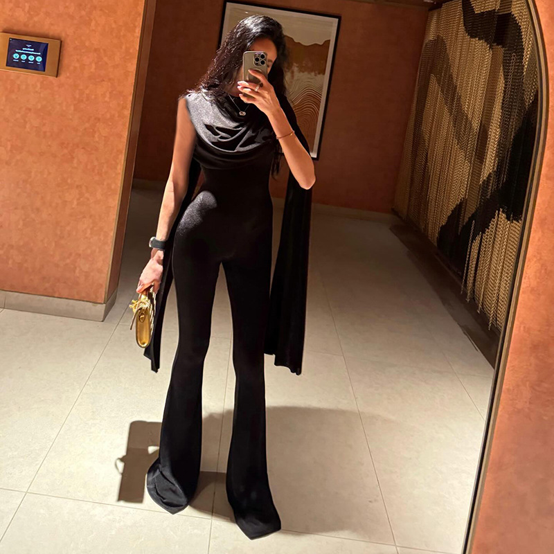 Women'S Formal Jumpsuit Evening Wear - Macacão Feminino Preto Sexy Sem Mangas