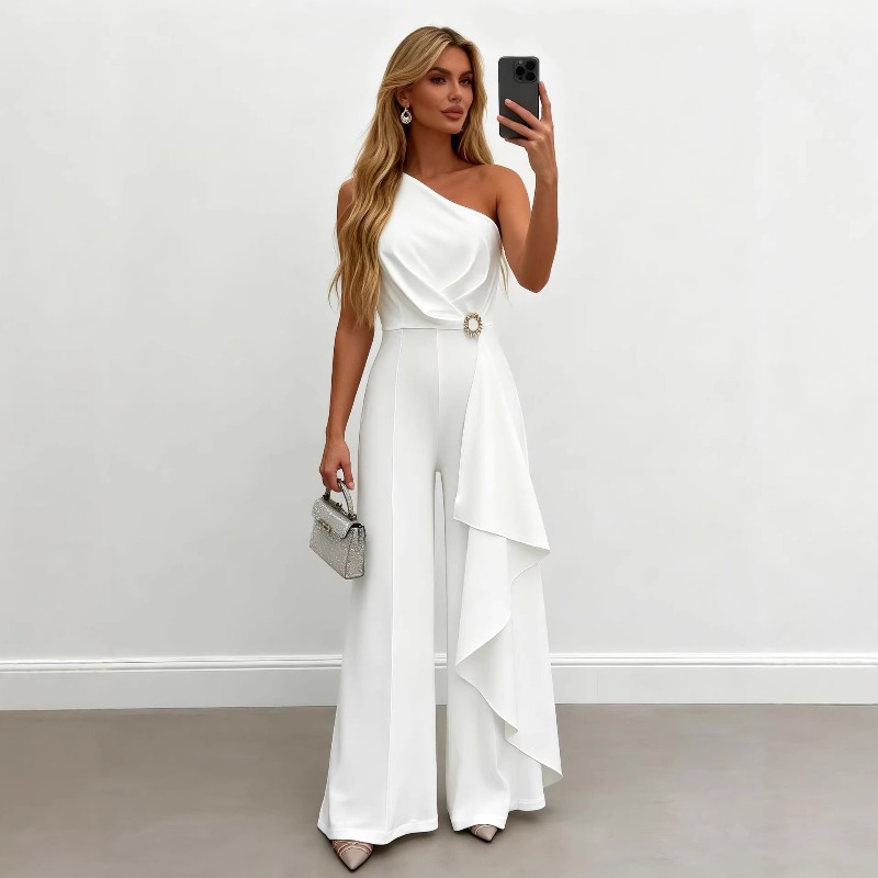Women'S Formal Jumpsuit Evening Wear - Macacão Feminino Elegante Branco de Um