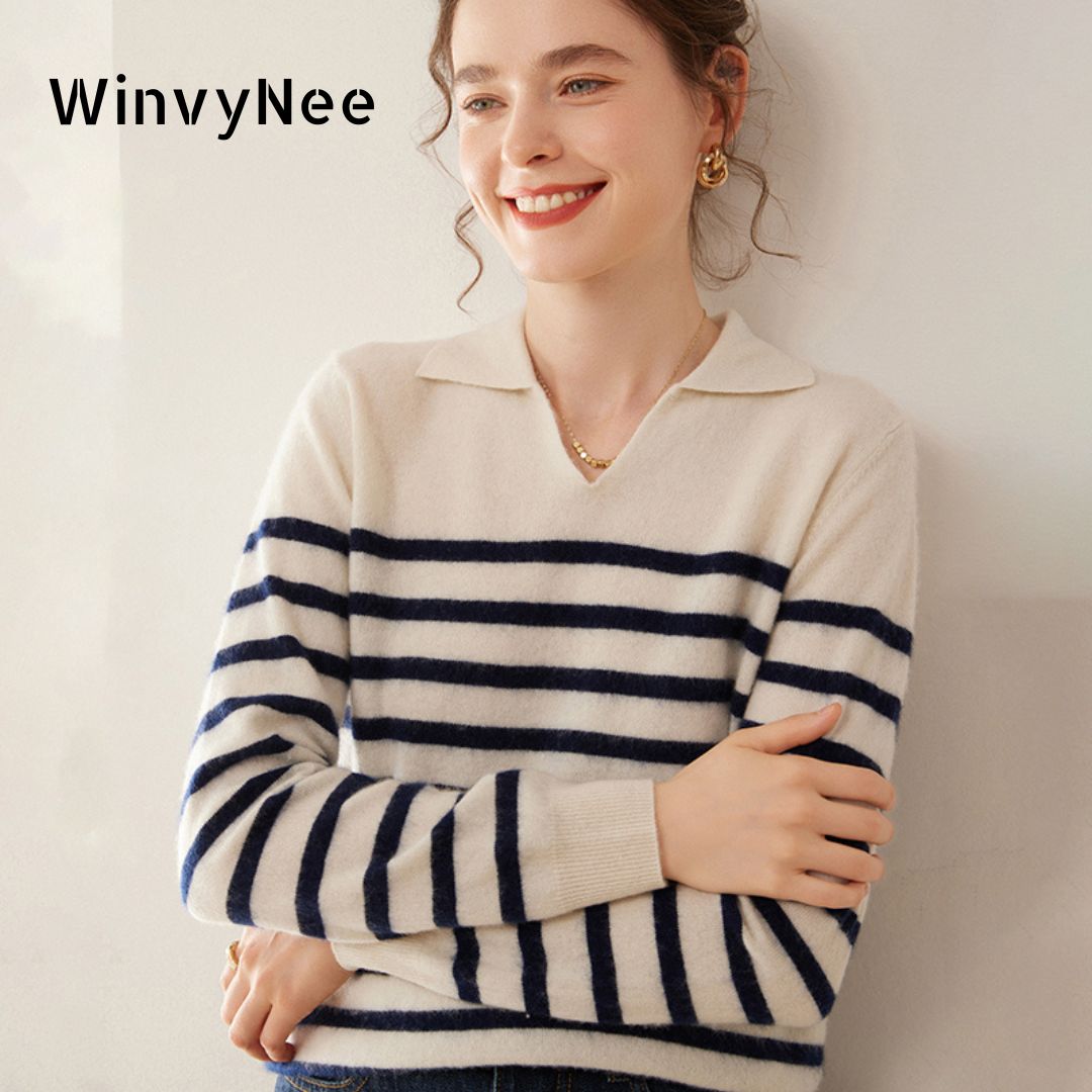 Cashmere Sweater Formal - Suéter Feminino de Lã Cashmere Listrado