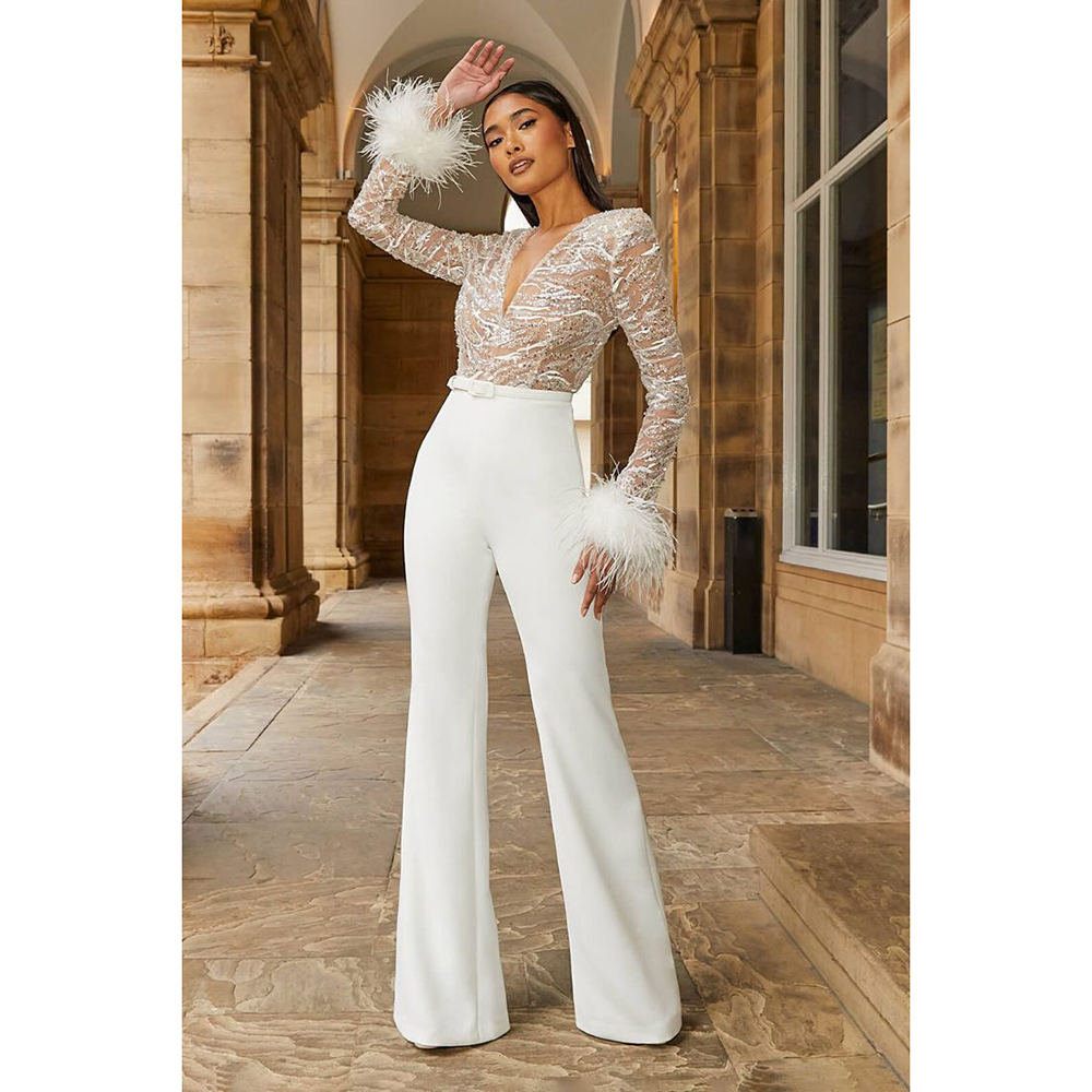 Women'S Formal Jumpsuit Evening Wear - Vestido de noite chique com plumas