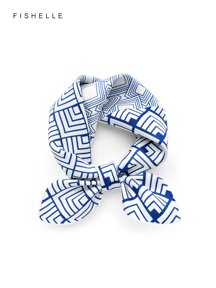 Scarf Silk Neck - Lenço de seda estampado geométrico para