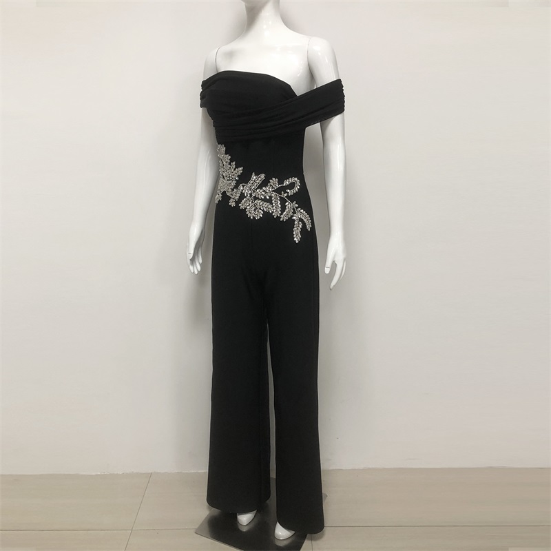 Cristais pretos mulheres macac - Women'S Formal Jumpsuit Evening Wear avaliação e preço