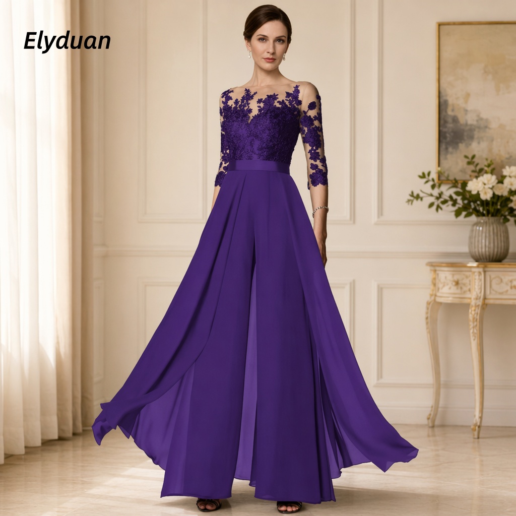 Macacão Feminino Roxo de Chiff - Women'S Formal Jumpsuit Evening Wear avaliação e preço