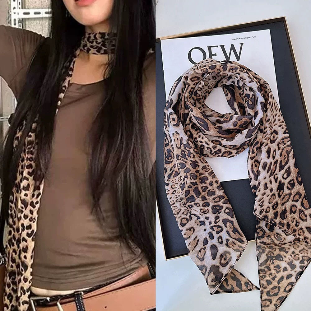 Leopardo pequeno longo lenço d - Scarf Silk Neck avaliação e preço