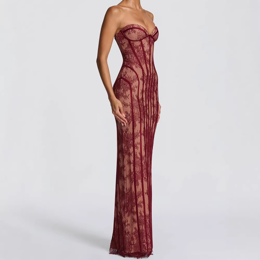 Vestido Maxi Bodycon Sem Alças - Women Formal Party Wear Dress avaliação e preço