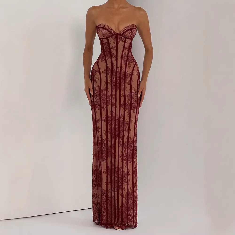 Vestido Maxi Bodycon Sem Alças - Women Formal Party Wear Dress avaliação e preço